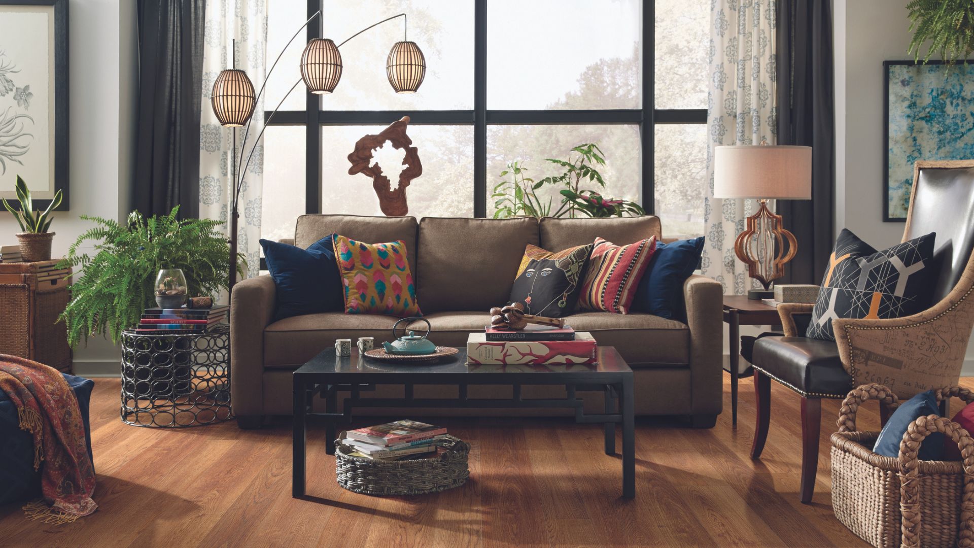 Wood-look luxury vinyl plank flooring in a living room.